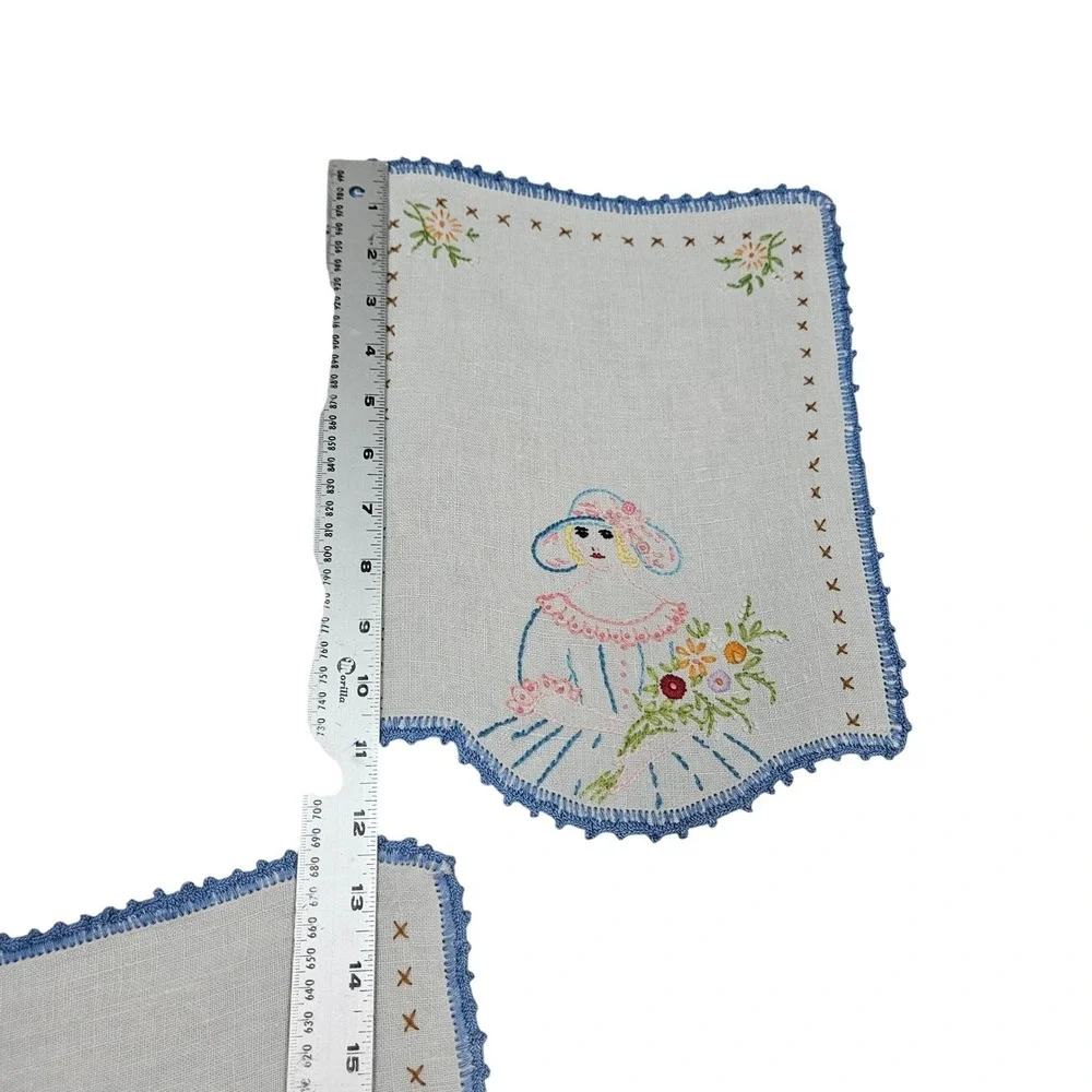Vintage‎ Handmade Embroidered Linen Dresser Table Vanity Southern Belle Cottage